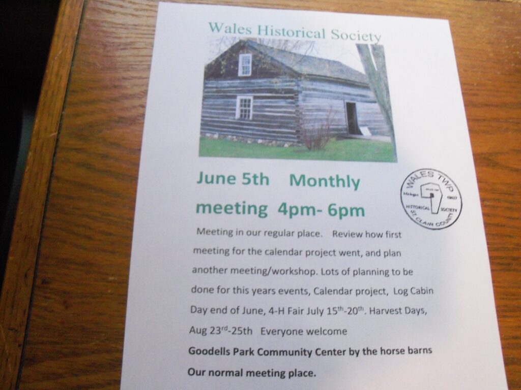 June 5th Meeting of the Wales Historical Society